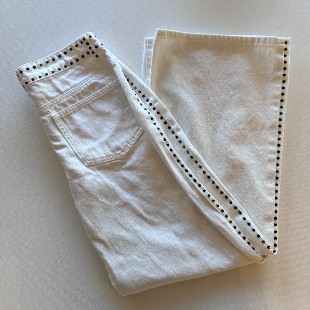 Edikted White Studded Straight Leg Jeans Y2K High Rise Size S - Picture 4 of 8
